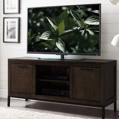 Dark wood and black deals metal tv stand